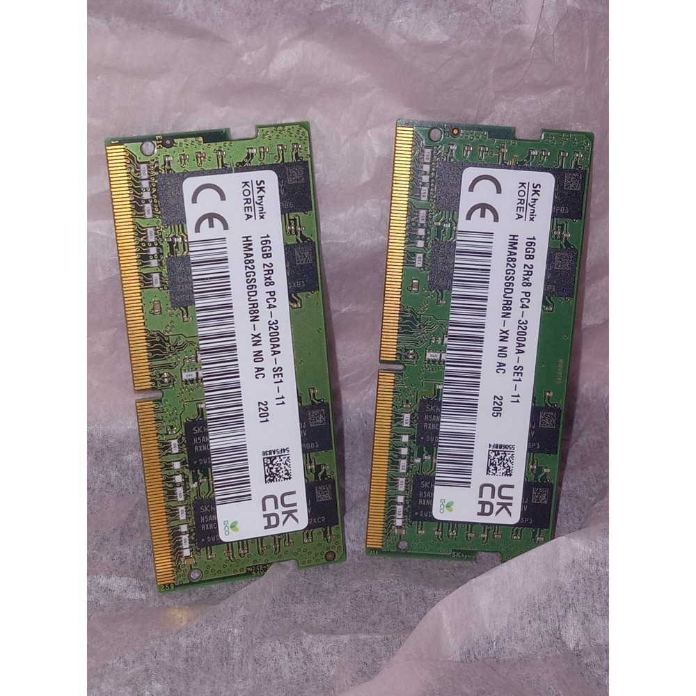 SK Hynix 32GB (2x16GB) DDR4 3200MHz Laptop SODIMM HMA82GS6DJR8N-XN Lot of 2
